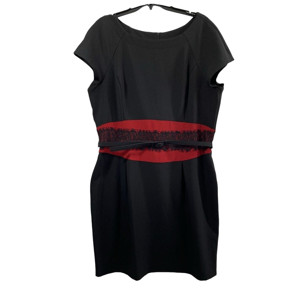 Danny & Nicole Dress Womens Plus Size 18 Black Red Lace Trim‎ Party Knee Length